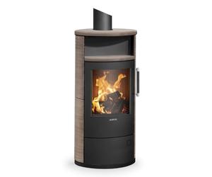 Poêle à bois Justus Island 5 2.0 | 5 kW Acier noir, revêtement en céramique Grappa, Sans buse de raccordement (standard)