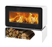 Poêle à bois Lotus Living 7 kW avec compartiment en bois Base, Raccordement du tuyau de fumée ci-dessus, Alpina White