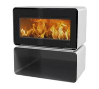 Poêle à bois Lotus Living 7 kW avec compartiment en bois Cube, Raccordement du tuyau de fumée ci-dessus, Alpina White