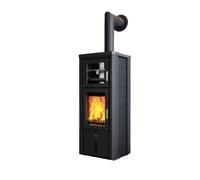 Poêle à bois Max Blank Odin BF 7,5 kW Compartiment de cuisson Seitenteile und Deckel Naturstein schwarz Leder, Rauchrohranschluss hinten