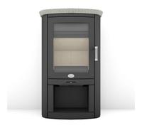 Poêle à bois Max Blank Rio S 6,5 kW Acier avec couvercle en pierre, Pierre naturelle ciselée grise