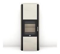 Poêle à bois Max Blank Stratos M 6,5 kW Accumulateur de chaleur Bardage pierre naturelle crème lisse (sortie de fumée au-dessus)