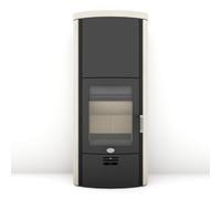 Poêle à bois Max Blank Toulouse SP 6,5 kW Accumulateur de chaleur Parties latérales et couvercle en pierre naturelle crème lisse, raccordement du conduit de fumée en haut