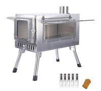 Poêle à bois multi-combustibles avec verre résistant à la chaleur, poêle à bois avec cheminée et gants pour le camping d'hiver, la pêche sur glace et le chauffage extérieur