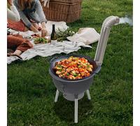 Poêle à bois multifonctionnel de 52 cm, réchaud de camping extérieur de 20,5 pouces pour la cuisson en camping et sur patio, avec grille, 4 anneaux pour wok et cheminée Gris foncé