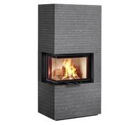 Poêle à bois Olsberg Osorno L 8 kW Corps noir, revêtement en pierre naturelle TopStone Gabbro nero ferrara linea-retta - à gauche