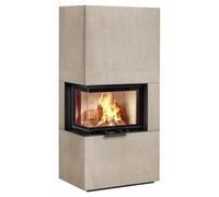 Poêle à bois Olsberg Osorno L 8 kW Corps noir, revêtement en pierre naturelle TopStone quartzite brun alba natura - à gauche