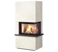 Poêle à bois Olsberg Osorno L 8 kW Corps noir, revêtement en pierre naturelle vratza blanc - à droite