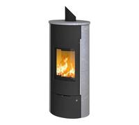 Poêle à bois Olsberg Tolima Aqua Compact 10 kW hydro étanche Corps noir, revêtement en pierre naturelle serpentine