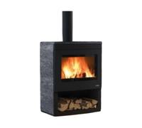 Poêle à bois Palazzetti Nicole avec étagère en bois ouverte 9,1 kW Revêtement en pierre ollaire
