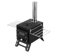 Poêle à Bois Poêle à bois de camping en plein air, chauffage pliable en acier inoxydable, brûleur à bois de chauffage avec fenêtre de feu de tente, outil de cuisson for feu de camp