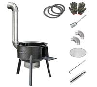 Poêle à Bois, Poele à Bois en Fonte Acier Carbone, Capacité de Charge 100kg | Mini Poele à Bois, avec Bac de Récupération des Cendres et Conduit Coude, pour la Cuisine en Extérieur, Patio(48cm/19in)