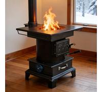 PoêLe à Bois, PoêLe En Fonte à Bois Et Charbon Avec EntréE D'Air RéGlable & Double Conduits D'éChappement, Porte-Serviettes Pour RandonnéE, Chauffage Et Cuisson