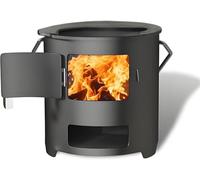 Poêle à bois portable avec base stable et poignée résistante à la chaleur pour chauffage intérieur, design triangulaire de 26 cm