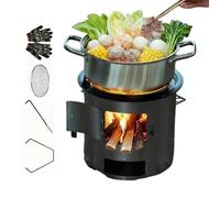 Poêle À Bois Portable - Brûleur Barbecue avec Poignée - Réchaud de Camping avec Grille et Gants - pour Cuisine Extérieur Barbecue Voyage Pêche Terrasse