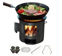 Poêle À Bois Portable | Brûleur Léger pour Pique-nique avec Poignée - Réchaud de Camping avec Grille et Gants | pour Randonnée Pique-Nique Pêche Terrasse Extérieure