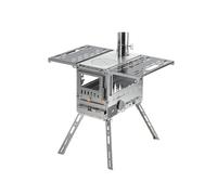 poêle à bois portable Camping 3 feux en verre, pliable en acier inoxydable, poêle à granulés avec tiroir chauffant et four(Stove-set B)