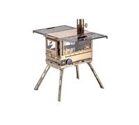 poêle à bois portable Camping 3 feux en verre, pliable en acier inoxydable, poêle à granulés avec tiroir chauffant et four(Stove-set A)