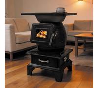 Poêle à bois portable - Cuisinière sans fumée en fonte épaisse avec pelle à feu, crochet et tisonnier - Solution de chauffage d'hiver multifonctionnelle