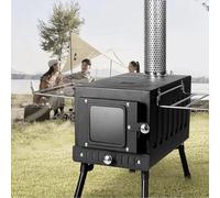 Poêle à bois portable d'extérieur pour tente, avec hublot et conduit de cheminée, idéal pour le camping, la pêche sur glace, les barbecues, la randonnée et les voyages.