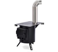 Poêle a Bois Portable en Acier Avec Pieds Triangulaires Pliables, Poêle a Bois en Fonte Double Usage Pour Chauffage Intérieur, Cuisine Extérieure et Camping(43cm)