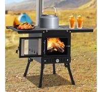 Poêle à bois portable pliable pour camping, extérieur, tente avec tuyaux de cheminée, four de camping, four d'atelier, réchaud d'extérieur, noir