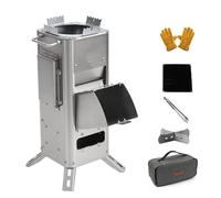 Poêle à bois pour camping - Réchaud à fusée portable d'extérieur avec sac de transport, en acier inoxydable, pliable, pour barbecue, camping, randonnée