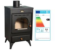 Prity K1 R Poêle à bois avec sortie arrière et conduit de fumée | 9,5 kW | Certifié CE | Poêle à bois autonome | Conforme à la norme EN 13240