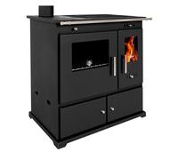 Poele a bois PROMETEY PRAKTIK LUX ECO BLACK new LEFT 9 4 kW avec four sortie 130 mm