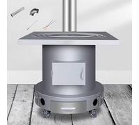 Poele A Bois Rocket Stove Portable Comprend 2 Fours Inclut Une Cheminée De 200 Cm Structure en Tôle D'acier Roulettes Pivotantes Charge Maximale : 300 Kg Rechauds Bois(50 * 50 * 57cm)