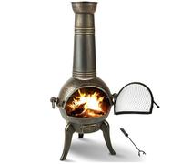 Poêle à bois - TECTAKE - Brasero de jardin en fonte avec cheminée et grilles amovibles, tisonnier inclus 52 x 44 x 115 cm