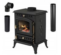 Poêle à Bois THUNDER® MITRA 7 kW | En Fonte | Indépendant | Compact & Robuste | Avec Kit de Raccordement Complet | Chauffage