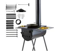 Poêle à bois - VEVOR - 590x790x2620mm,118 pouces,avec 8 tuyaux de cheminée et gants,pour la cuisine et le chauffage en plein air