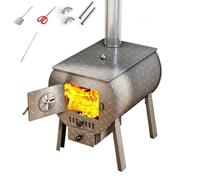Poele a Bois, Vitre D'observation, Tiroir à Cendres, Cuisiniere a Bois | Acier, Conduit de 100 cm, 2 Coudes, Grille de Protection Anti-brûlure, Crochet, Pelle, Pince(40x60cm/16x23in)