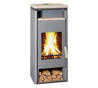 Poêle à bois Wamsler Fulgor 8 kW gris fonte/compartiment chauffant et plaque de recouvrement en grès