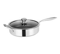 Poêle à Bord Haut 28cm Revêtement Nid d'Abeille avec Manche long et Couvercle Cheffinger Argent Argent