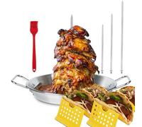 Poêle à brochettes verticales de 33 cm en acier inoxydable Gyro Spit Shawarma Support pour four, brochette Al Pastor pour grill, El Pastor Hack pour Tacos Al Pastor Chicken, brésilien, avec bâton de