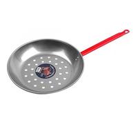 RUECAB 1177 Poêle à Châtaignes Perforée Acier - Ø 28,5 cm - Manche 30 cm | acier, perforations cuisson feu direct, cheminée insert poêle à bois, manche rouge 30 cm, longueur totale 68 cm
