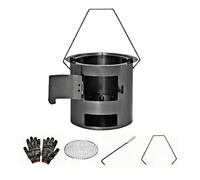 Poêle à Combustion Bois,Brûleur Léger Avec Poignée - Réchaud Randonnée Avec Grille Et Gants | pour Cuisine Extérieur Barbecue Voyage Pêche Terrasse