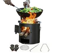 Poêle à Combustion Bois | Brûleur de Pique-nique avec Poignée - Réchaud Camping avec Gril et Gants Inclus | Pour Cuisine ?rieure Randonne?e Trekking