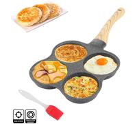 Poele a Crepe Induction, 4 Trous Petite Poele a Pancakes Poele Oeuf Antiadhésive Poêles à Crêpes et Blinis avec Brosse à Huile A79