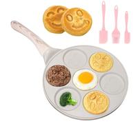Poêle à crêpes anti-adhésive de 26 cm : sept trous, avec visages smiley, poêle à crêpes pour gaz, etc. Poêle à œufs au plat pour omelettes, crêpes, hamburgers (abricot)