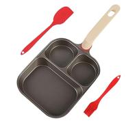 Poêle à crêpes antiadhésive, poêle à crêpes à 3 tasses avec raclette et brosse à huile | Poêle à œufs à poignée ergonomique pour la cuisson des crêpes et des pancakes Petit-déjeuner - Plats du matin