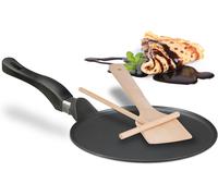 Poêle À Crêpes Avec Râteau & Spatule, Pour Plaque À Induction, Aluminium, Crêpière, Diamètre De 25 Cm, Noir