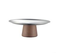 Poêle à dessert ronde en acier inoxydable montée sur une base en bois massif pour une présentation fonctionnelle de table dans les cuisines résidentielles (argenté, 22 cm)