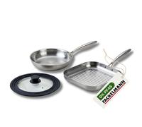 Poêle à Frire 26 cm et Gril 28 cm inox 18/10 Triply et couvercle Fackelmann Vita3