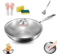 Poêle à frire antiadhésive de 30,5 cm avec couvercle - Batterie de cuisine multifonctionnelle, surface résistante aux rayures, passe à l'induction et au four, passe au lave-vaisselle pour toutes les
