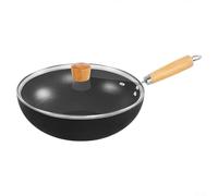 Poêle à frire antiadhésive en fer avec couvercle en verre pour wok à fond plat, convient pour une utilisation sur gaz, électrique, induction et autres types de cuisinières (28 cm)