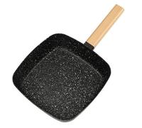 Poêle à frire carrée en acier inoxydable - 18 x 18 cm - Avec revêtement en pierre et manche en bois de hêtre et revêtement antiadhésif - Profondeur : 6,5 cm - Pour cuisinière à induction et gaz