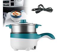 Poêle à Frire électrique de Voiture 12 V/24 V Avec Cuiseur Vapeur, Poêle électrique Antiadhésive 2L 18cm, Mini Cuisinière électrique de Voyage pour Pâtes,Nouilles,Légumes,Viande,œufs,12VGreen